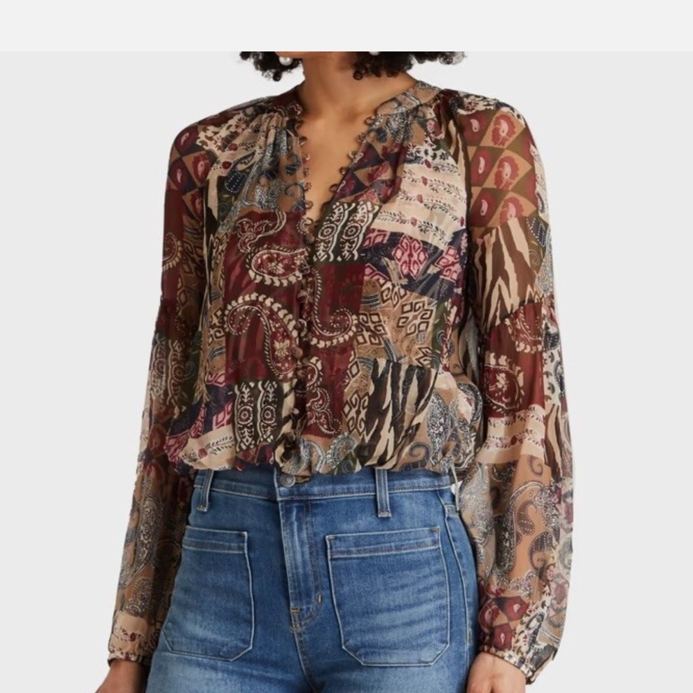 Veronica Beard Jayce Multicolor Patchwork Blouse